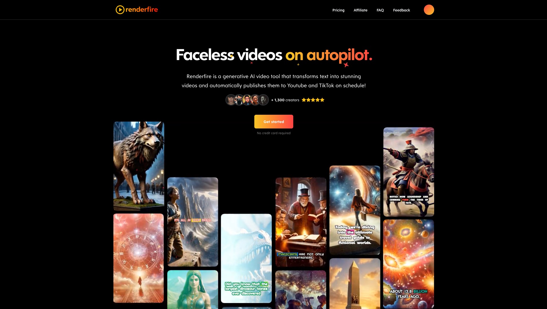 Screenshot of the Renderfire website
