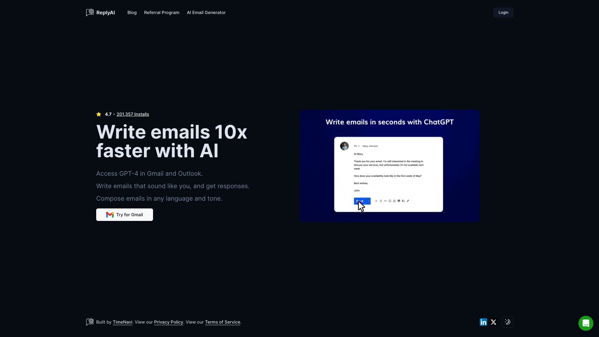 Screenshot of the ReplyAI website