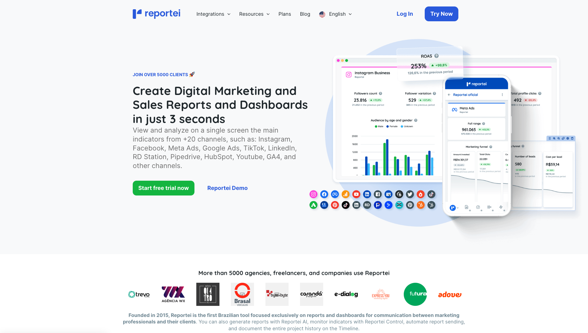Screenshot of the Reportei website