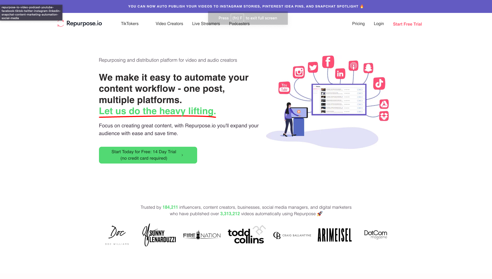 Screenshot of the Repurpose.io website