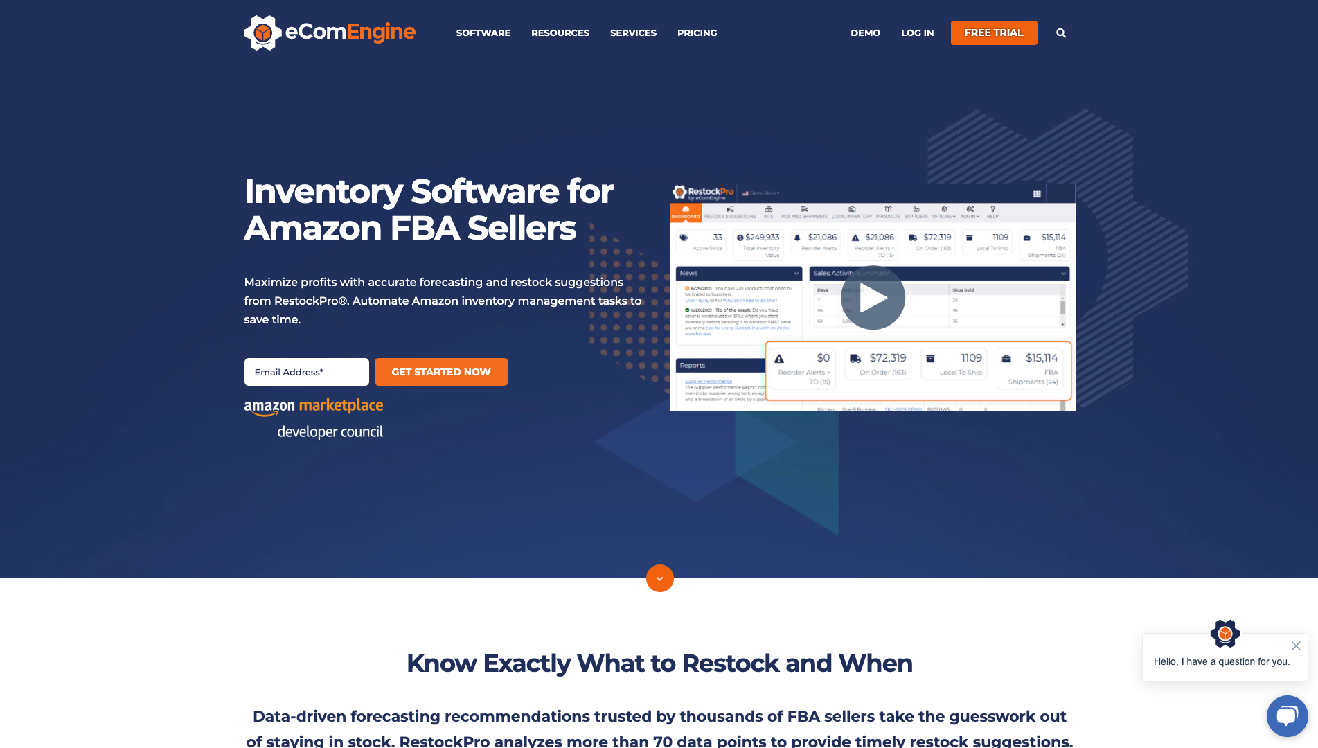 Screenshot of the RestockPro website