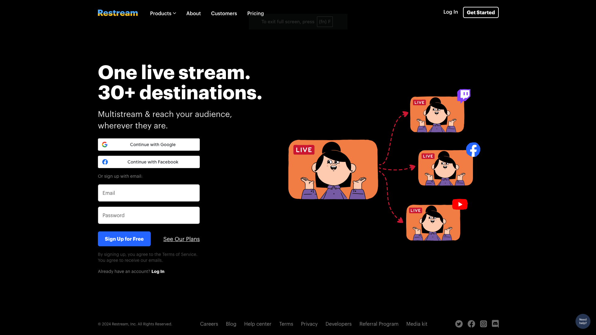 Screenshot of the Restream website
