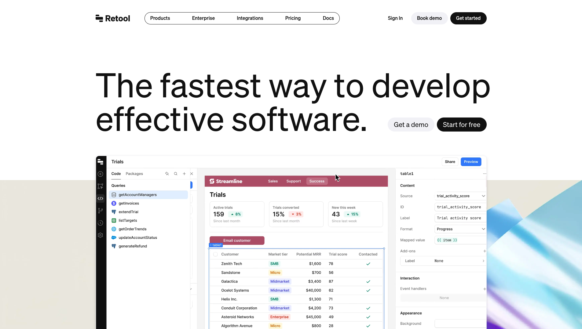 Screenshot of the Retool website