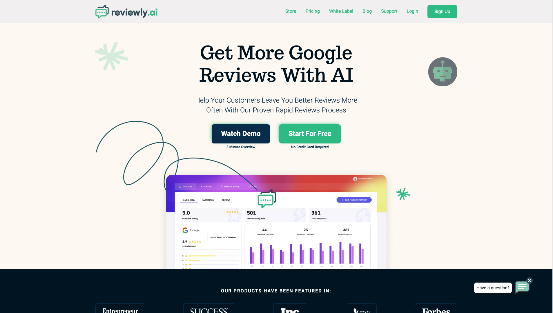 Screenshot of the Reviewly website