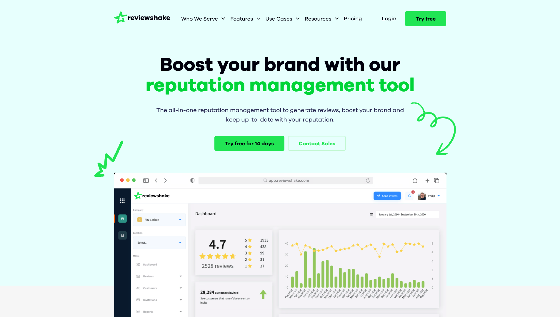 Screenshot of the ReviewShake website