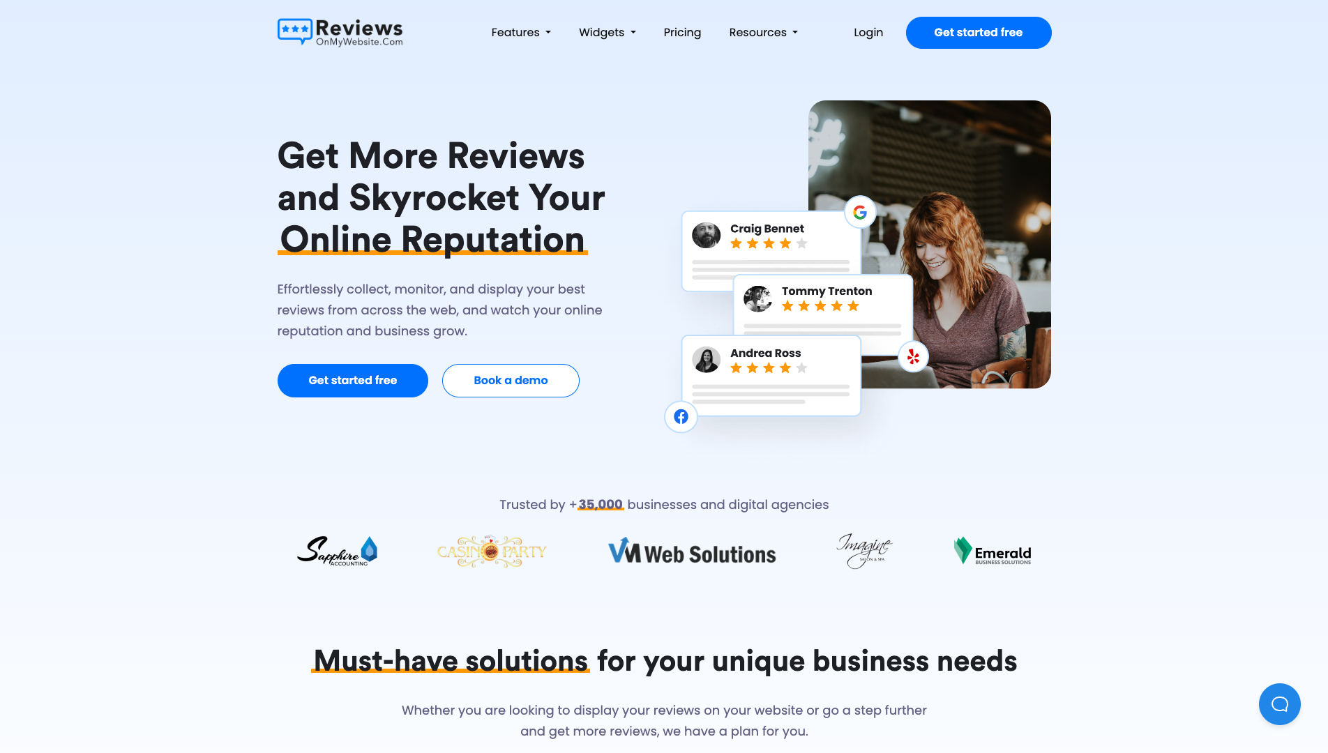 Screenshot of the ReviewsOnMyWebsite website