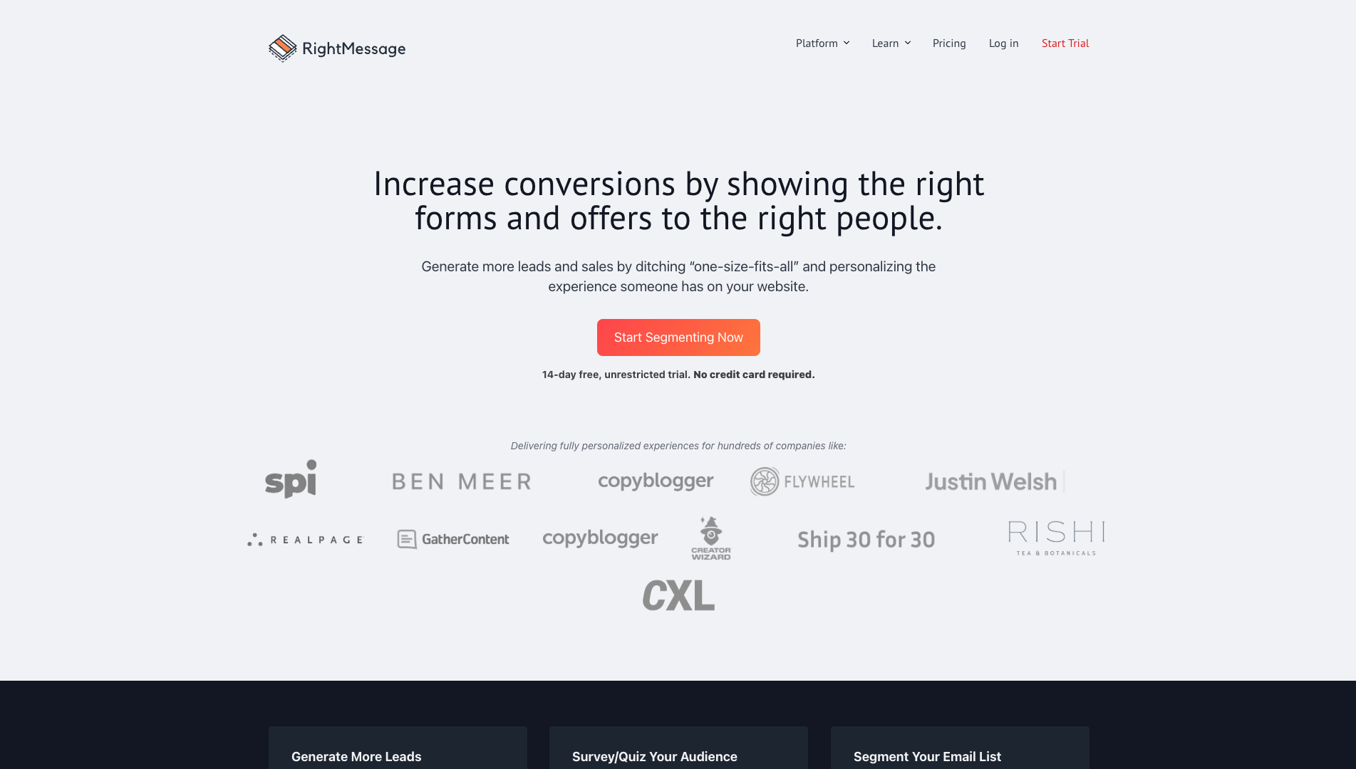 Screenshot of the RightMessage website
