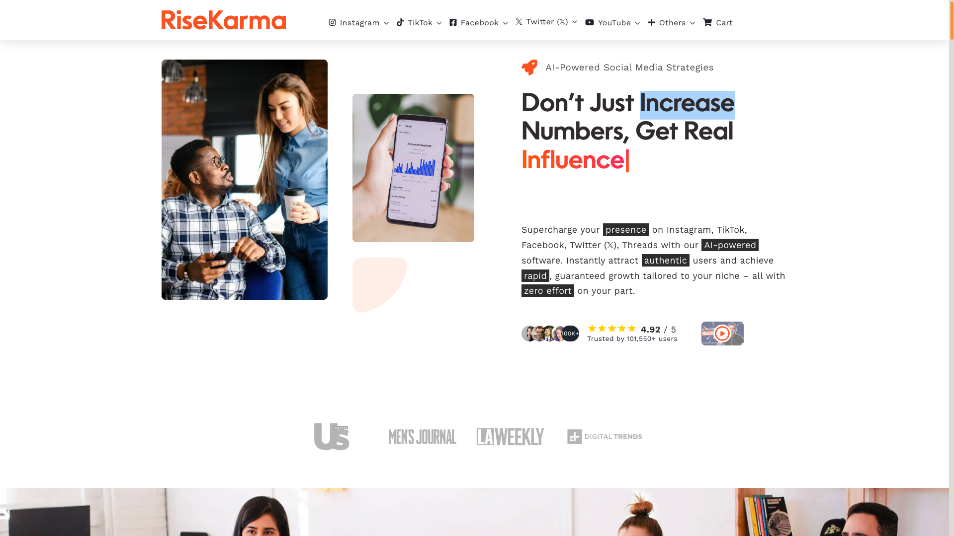 Screenshot of RiseKarma Homepage