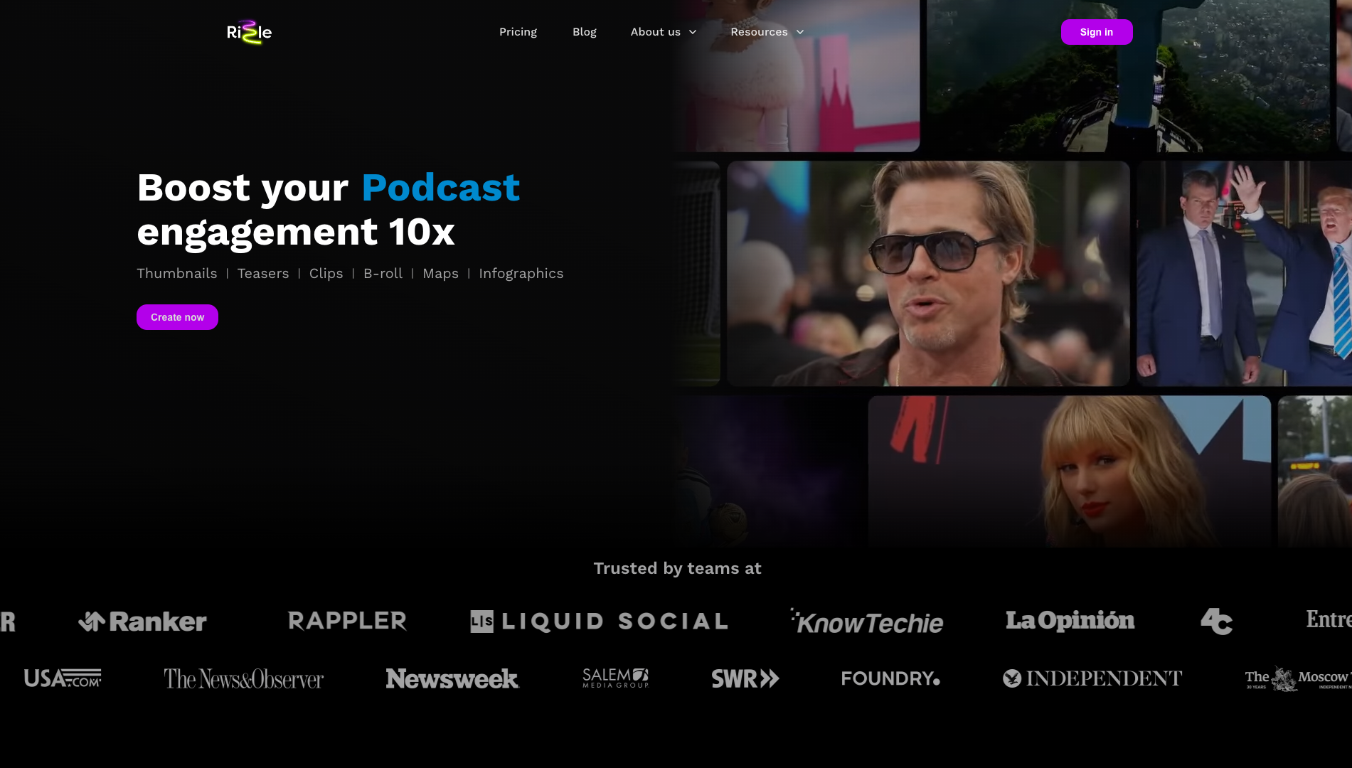 Screenshot of the Rizzle website