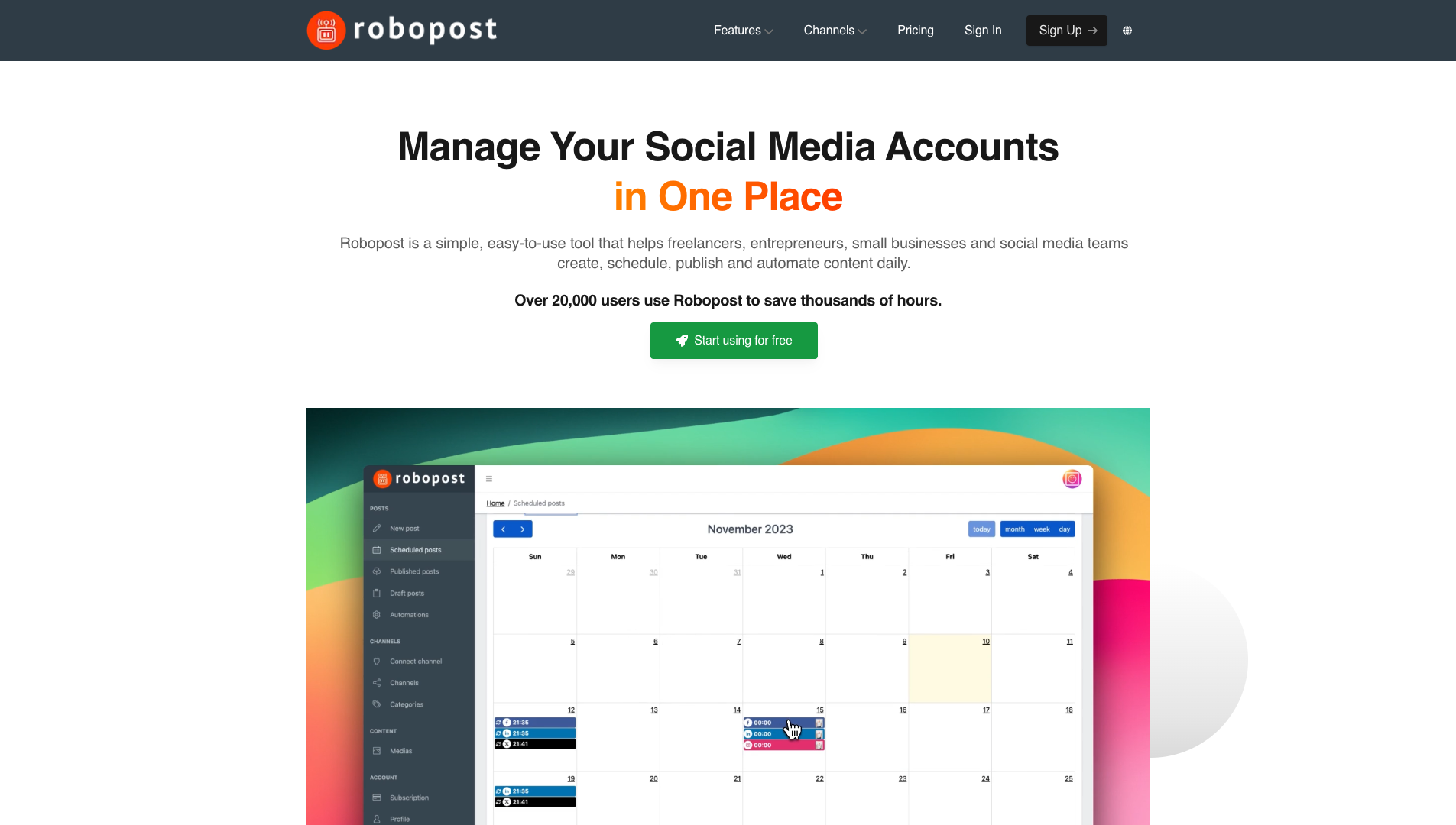 Screenshot of the Robopost website