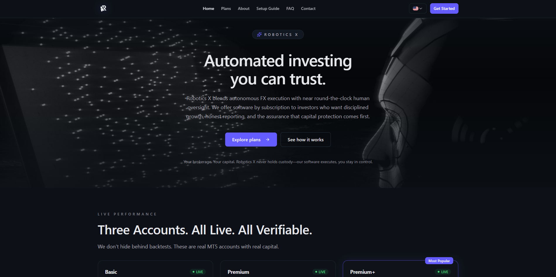 Screenshot of the Robotics X website