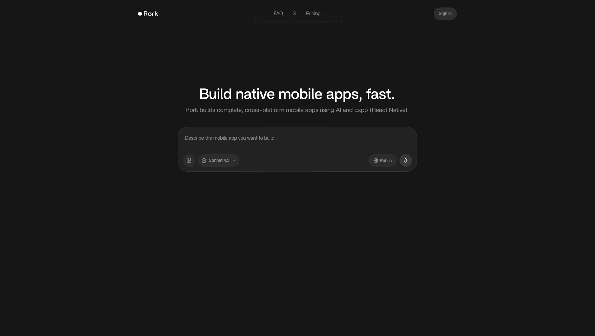 Screenshot of the Rork website