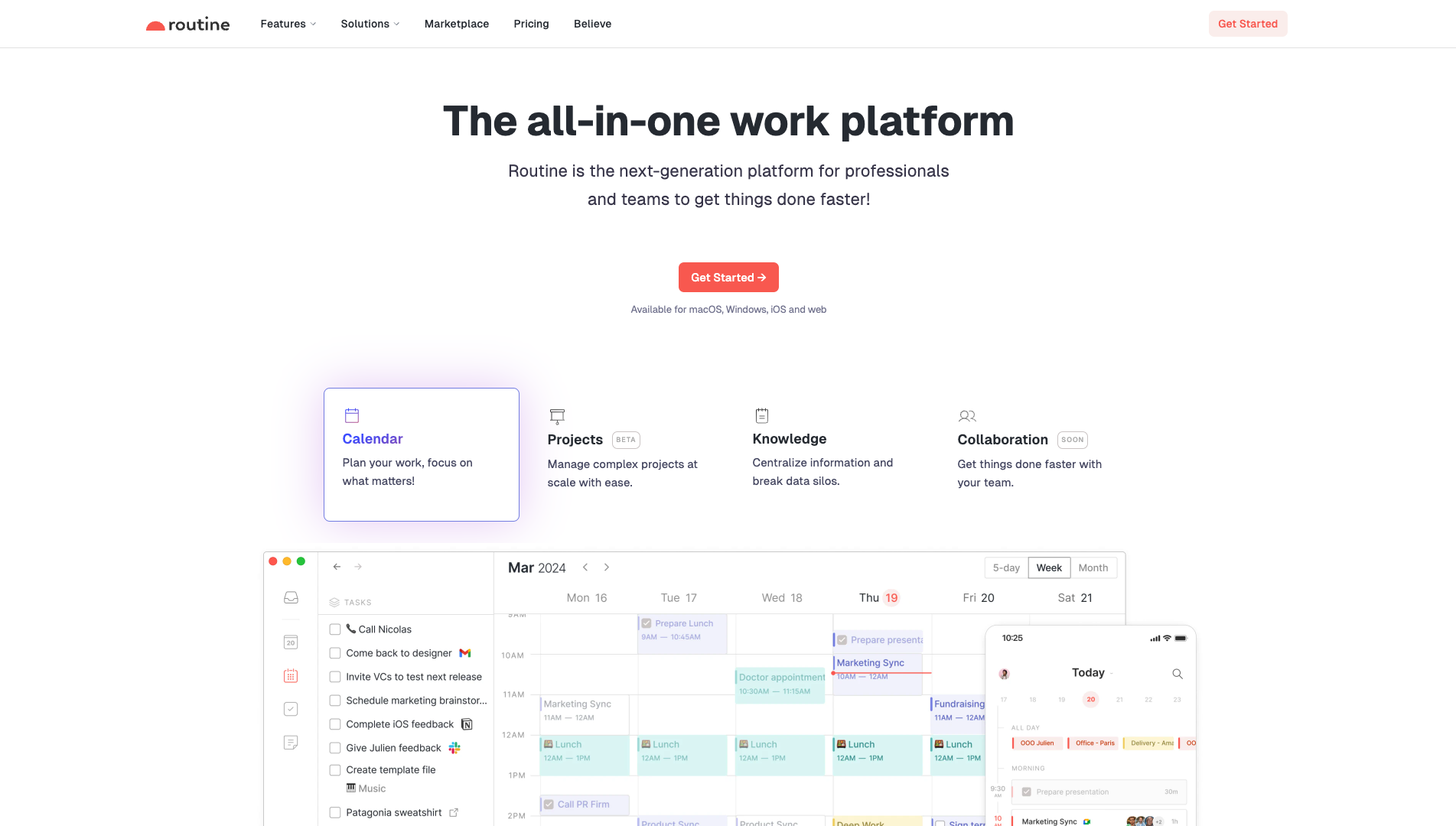 Screenshot of the Routine.co website