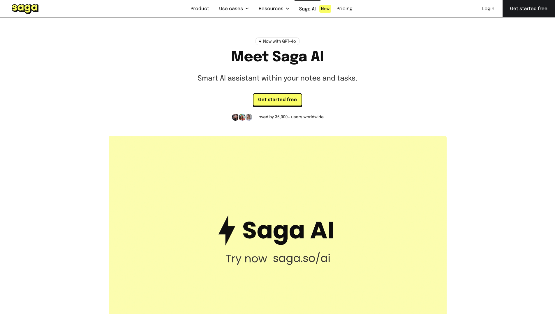 Screenshot of the Saga AI website