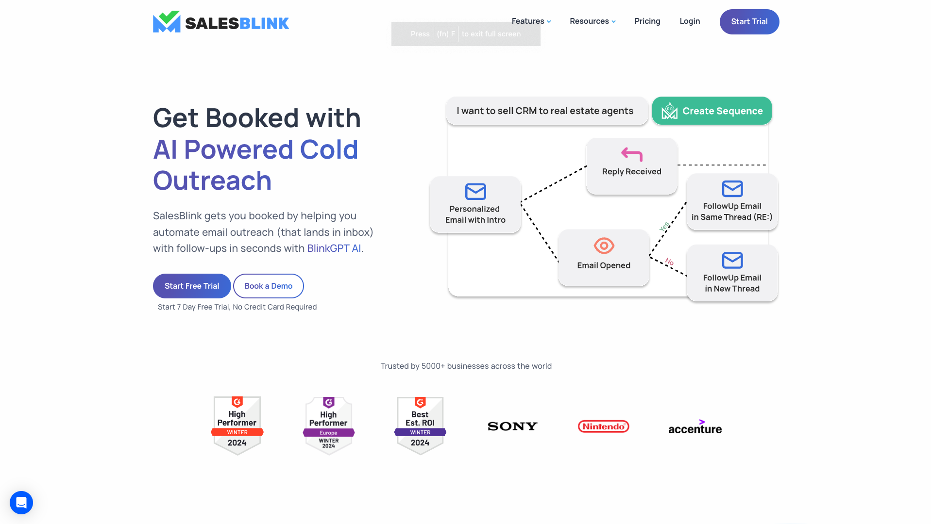 Screenshot of the SalesBlink website