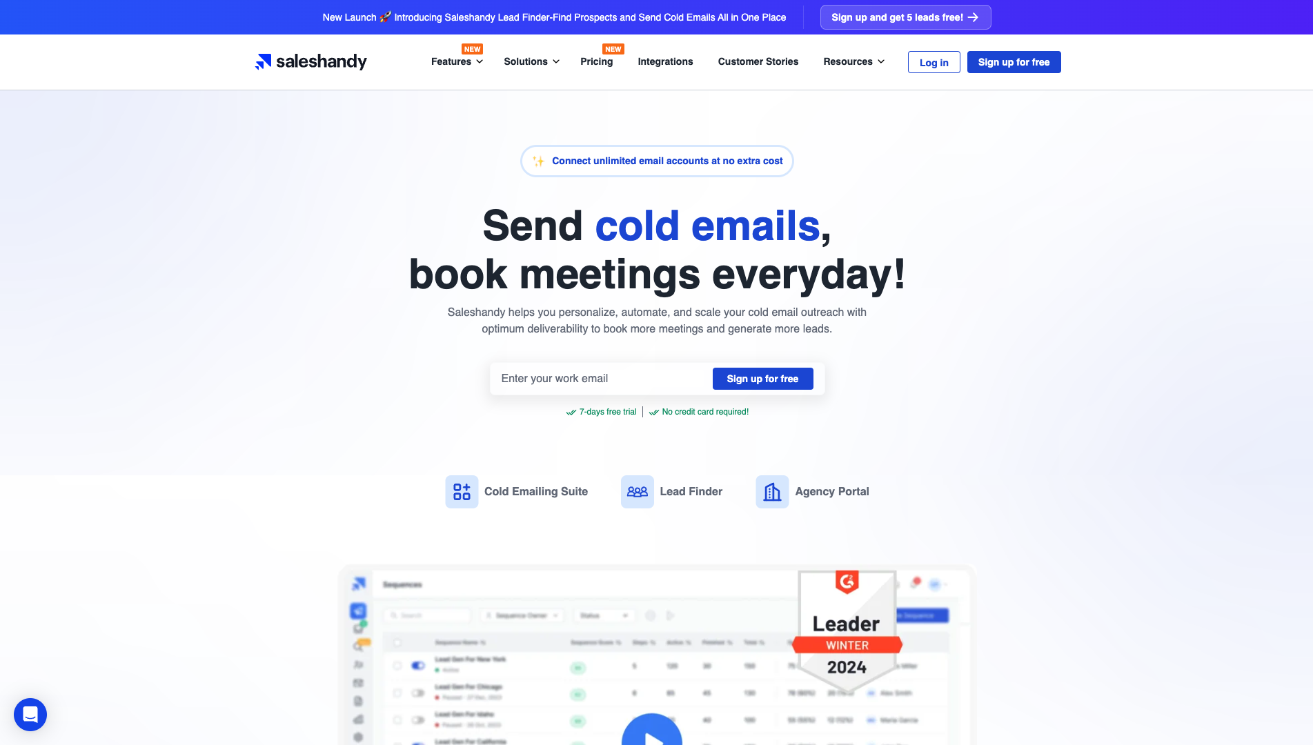 Screenshot of the Saleshandy website