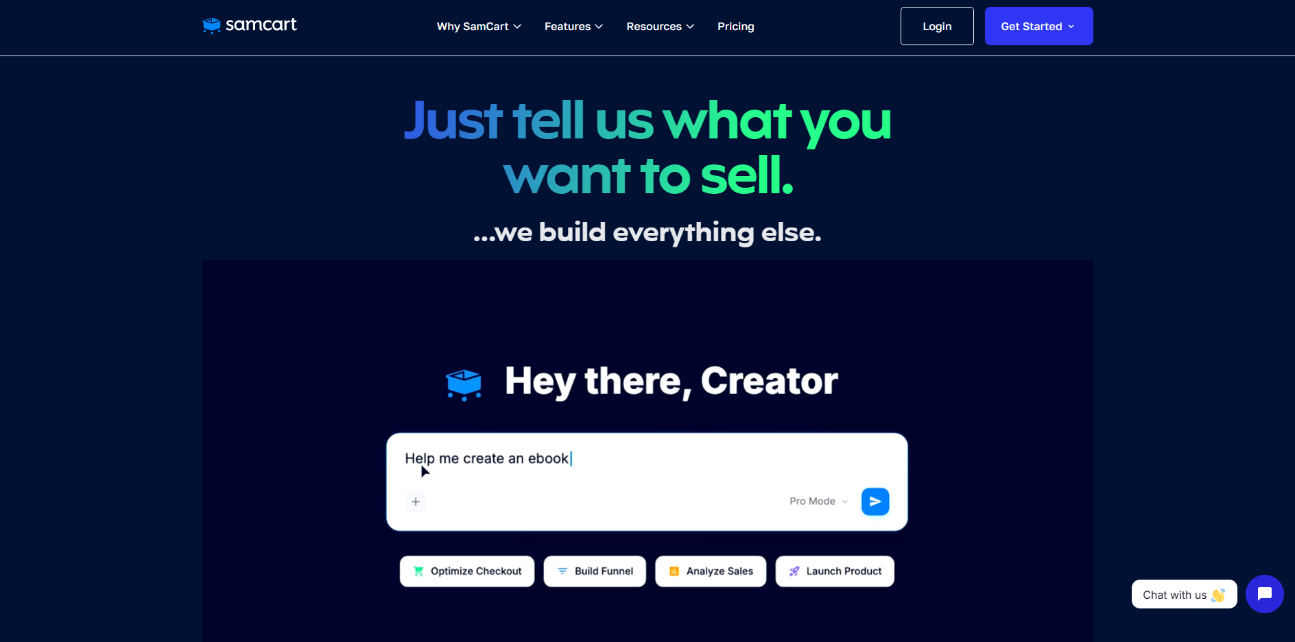 Screenshot of the SamCart website