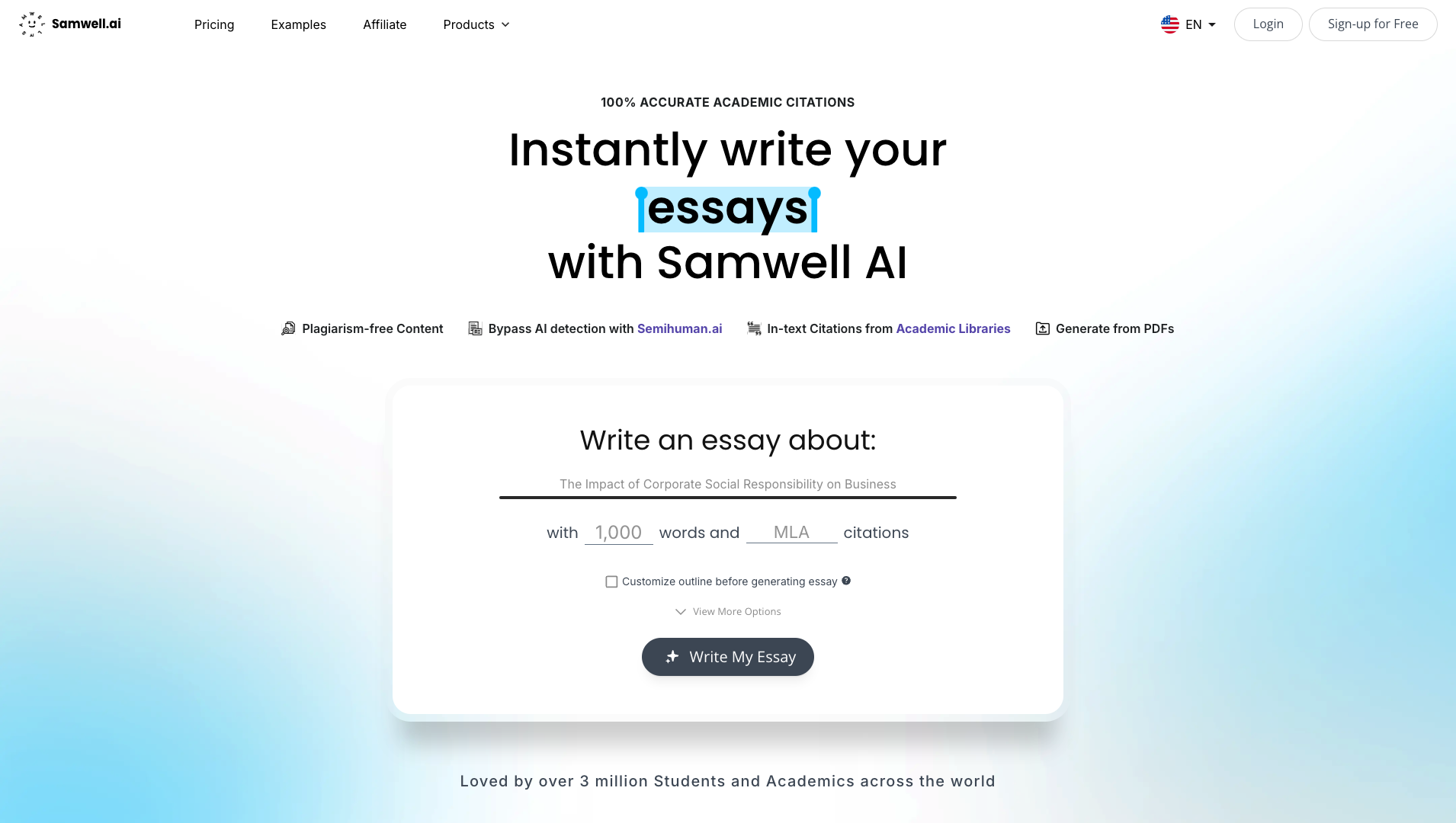 Screenshot of Samwell Homepage