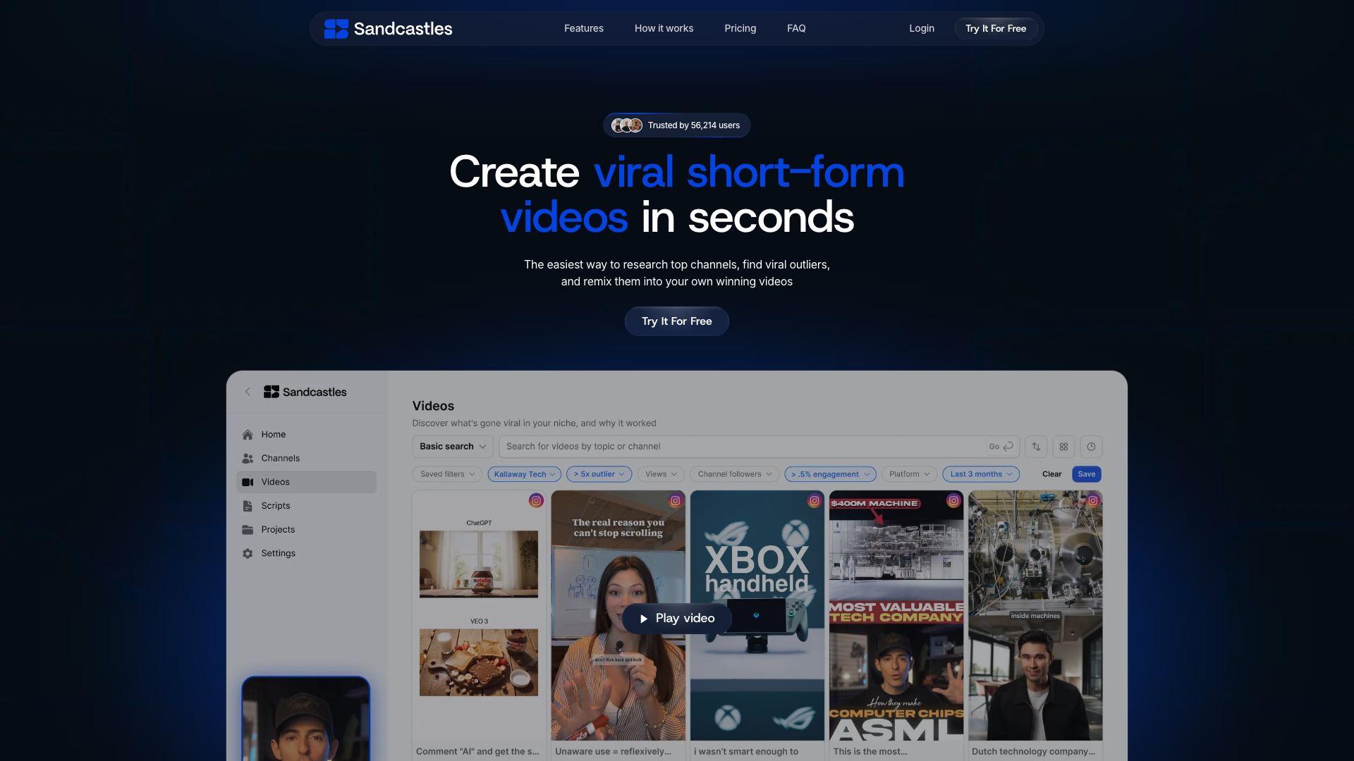 Screenshot of the Sandcastles website