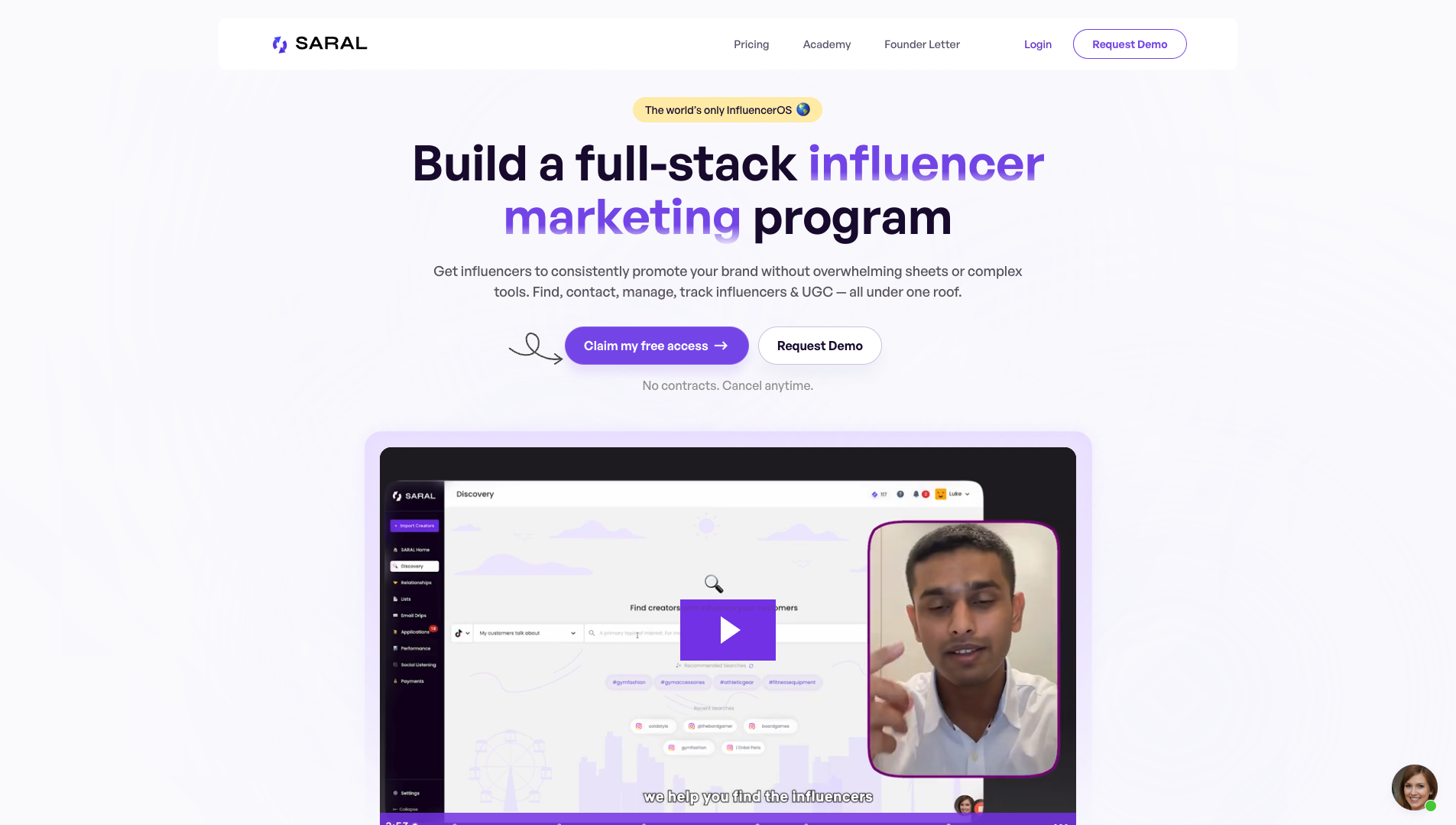 Screenshot of the Saral website