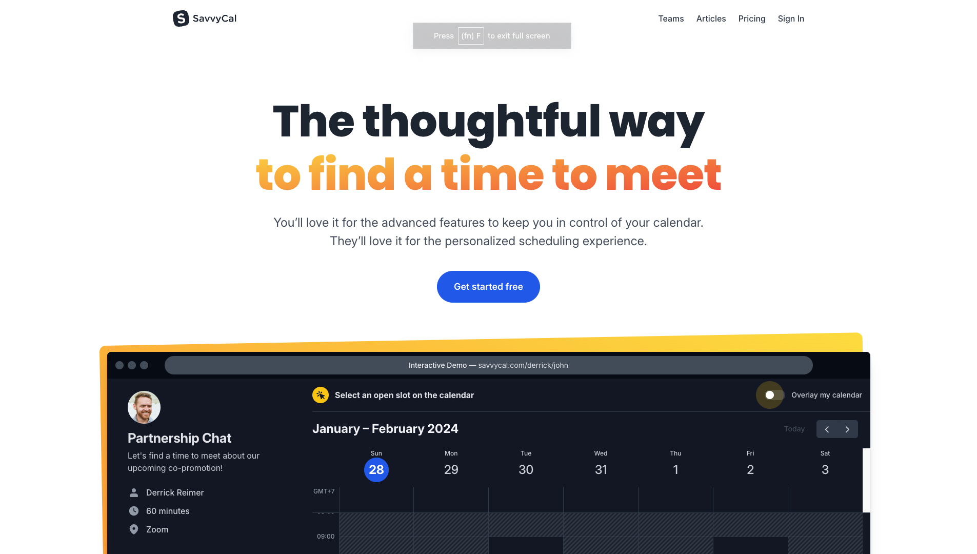 Screenshot of the SavvyCal website
