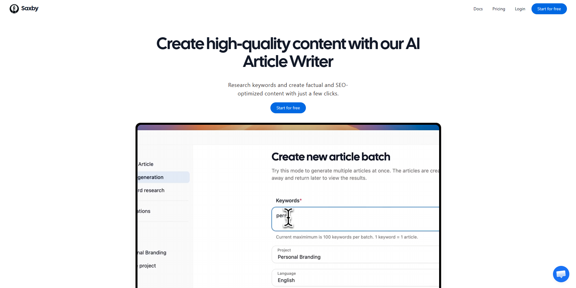 Screenshot of the Saxby website