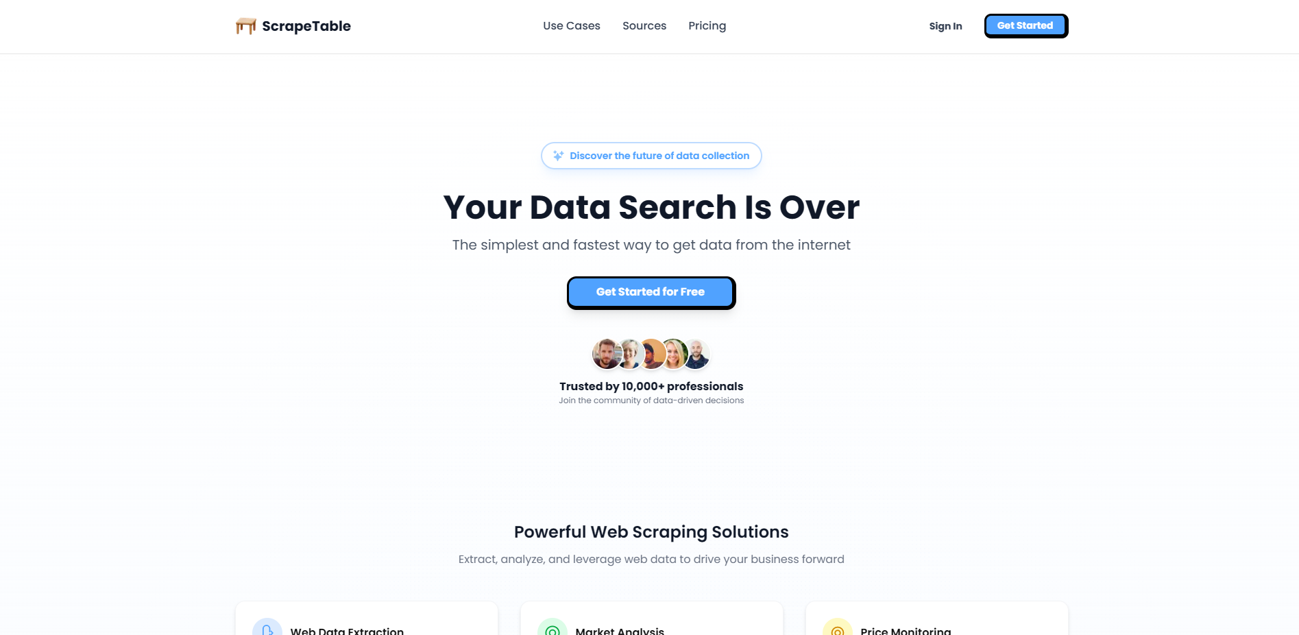 Screenshot of the ScrapeTable website