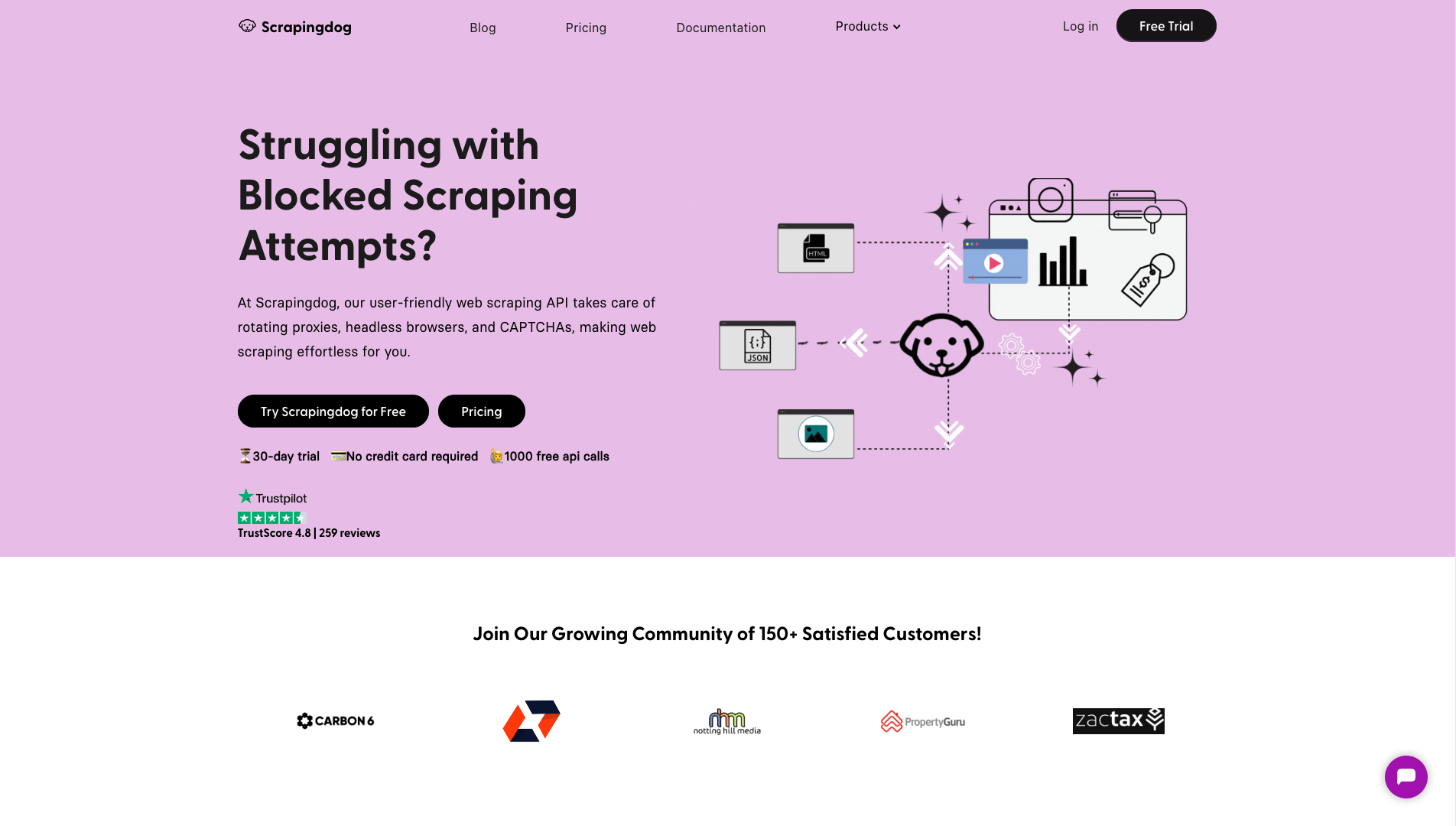 Screenshot of the Scrapingdog website