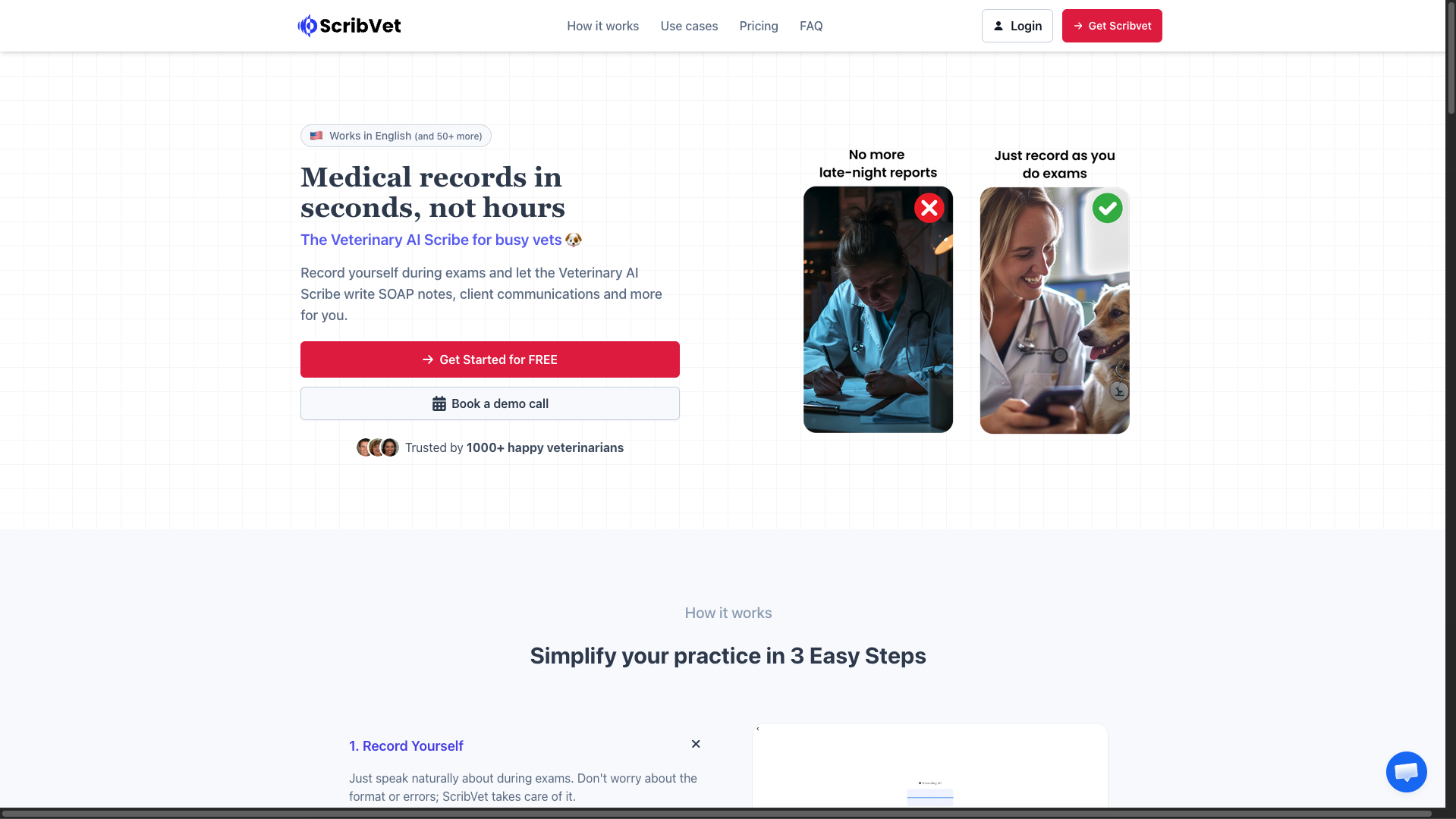 Screenshot of the ScribVet website