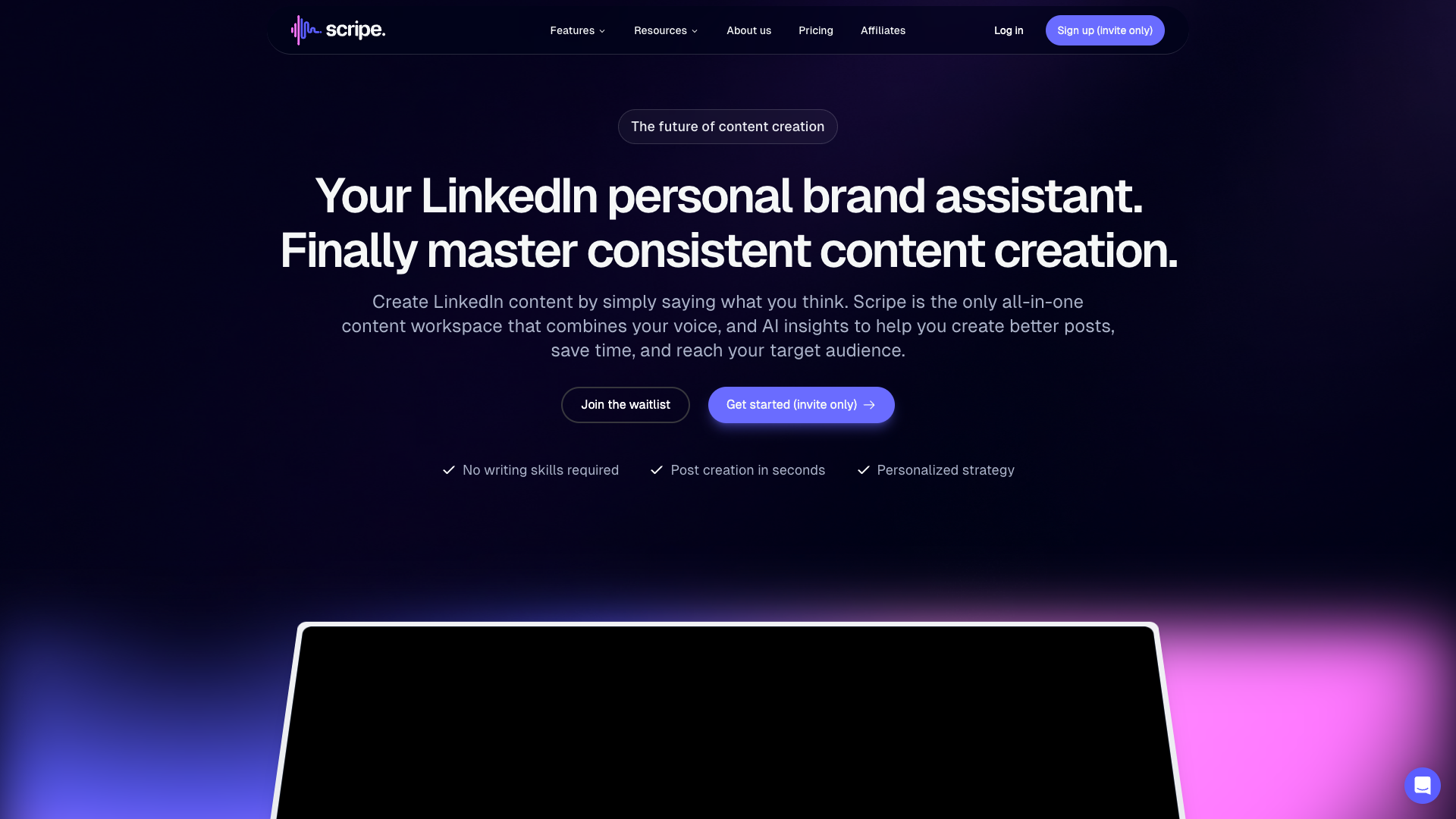 Screenshot of the Scripe website