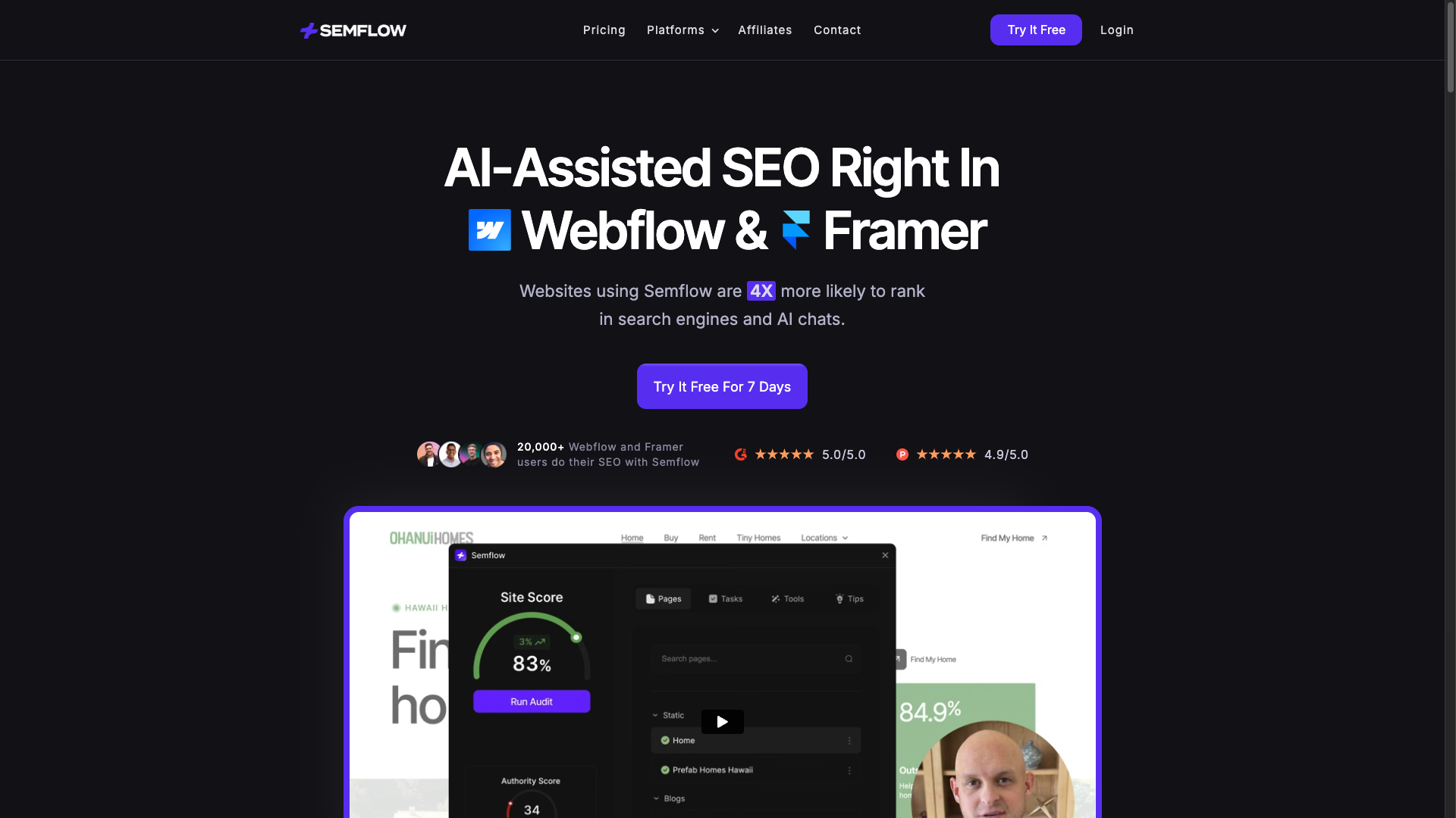 Screenshot of the Semflow website