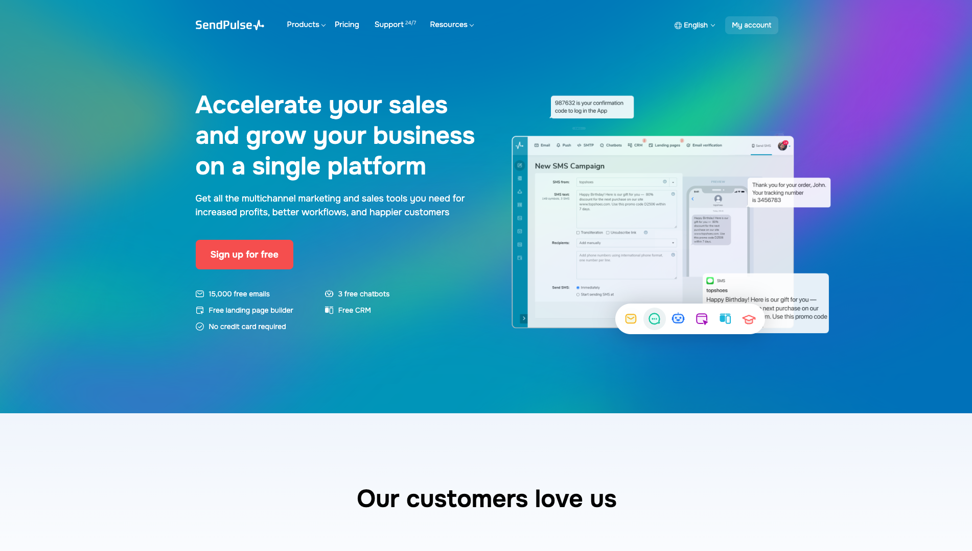 Screenshot of the SendPulse website