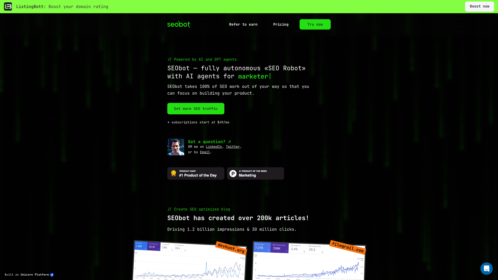 Screenshot of the SeoBot.ai website