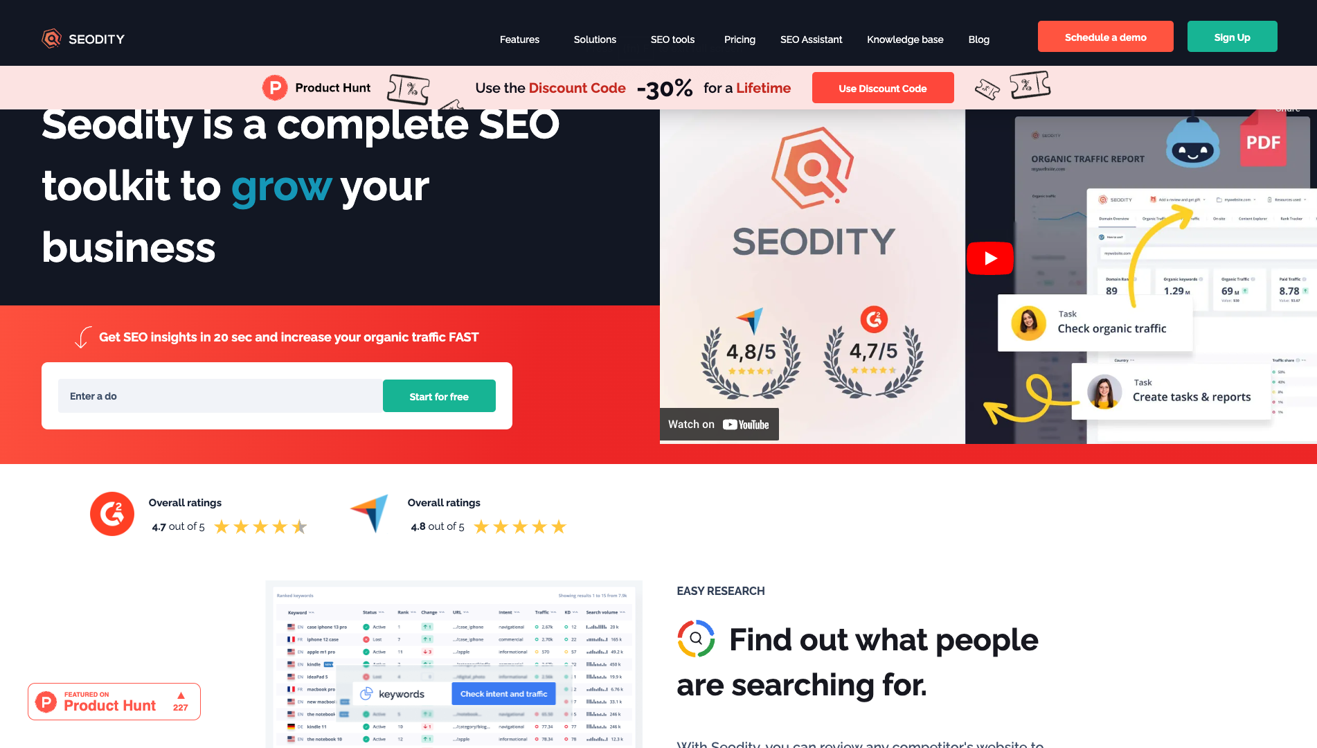 Screenshot of the Seodity website