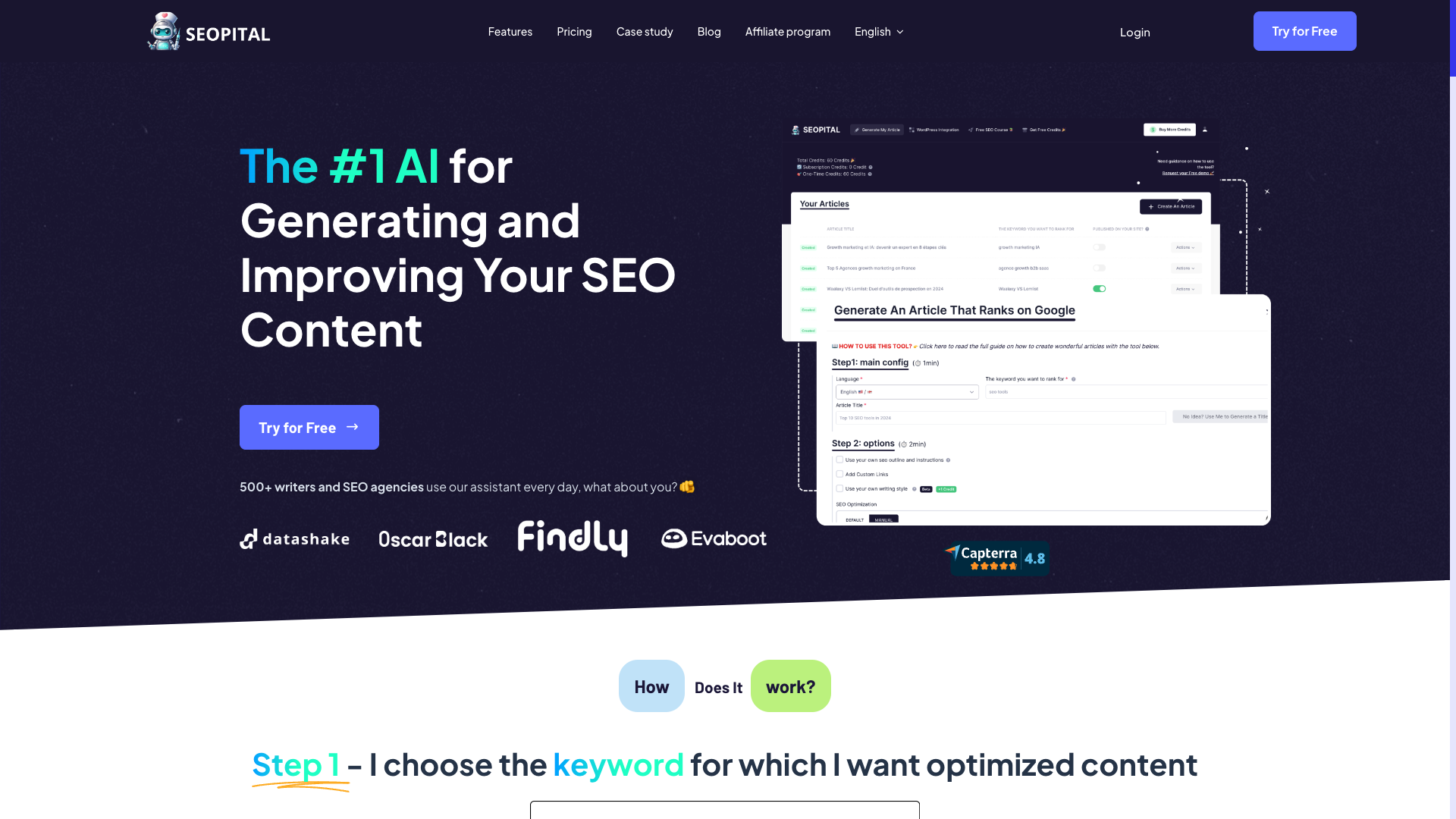 Screenshot of the Seopital website