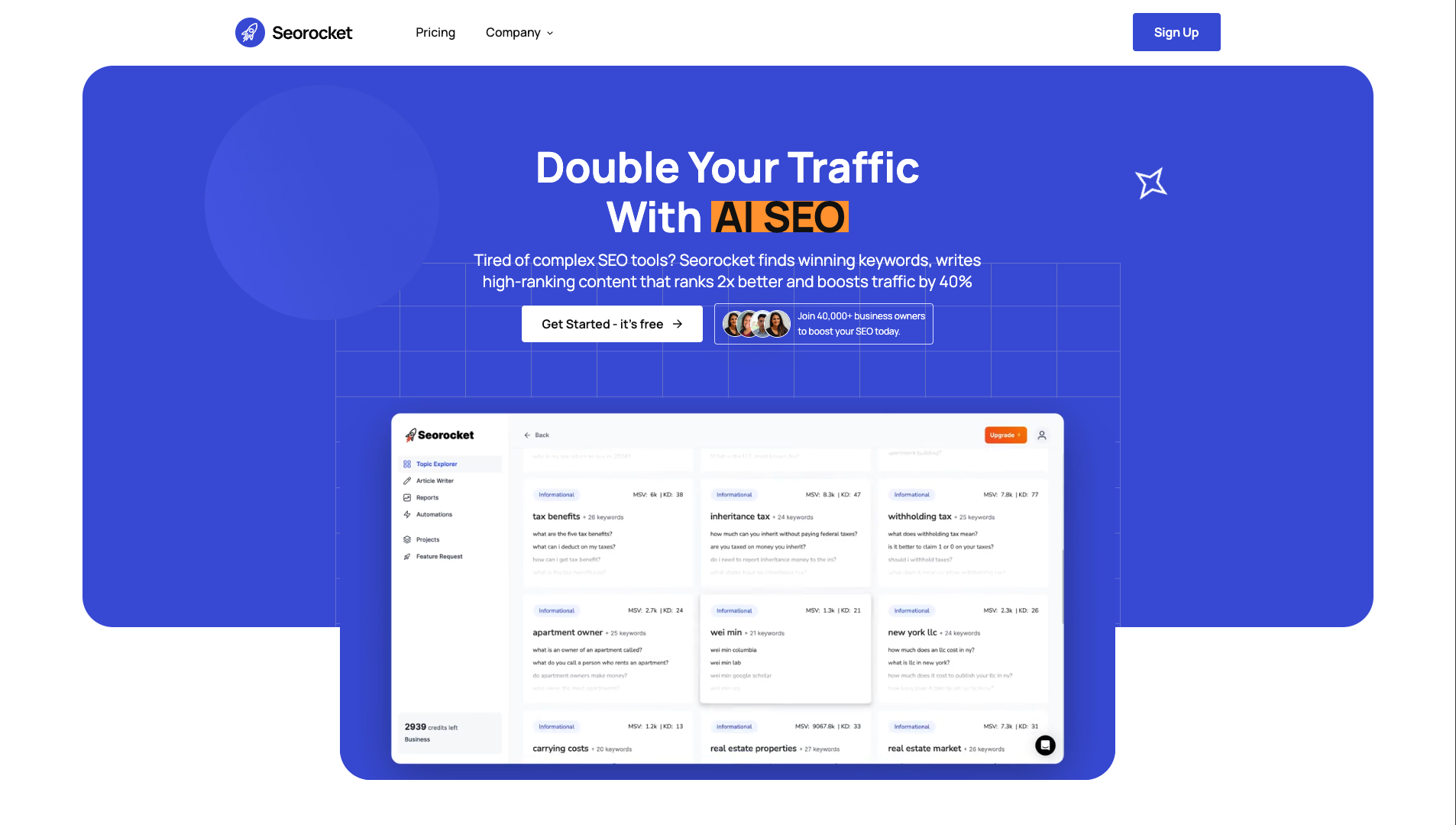 Screenshot of the Seorocket website
