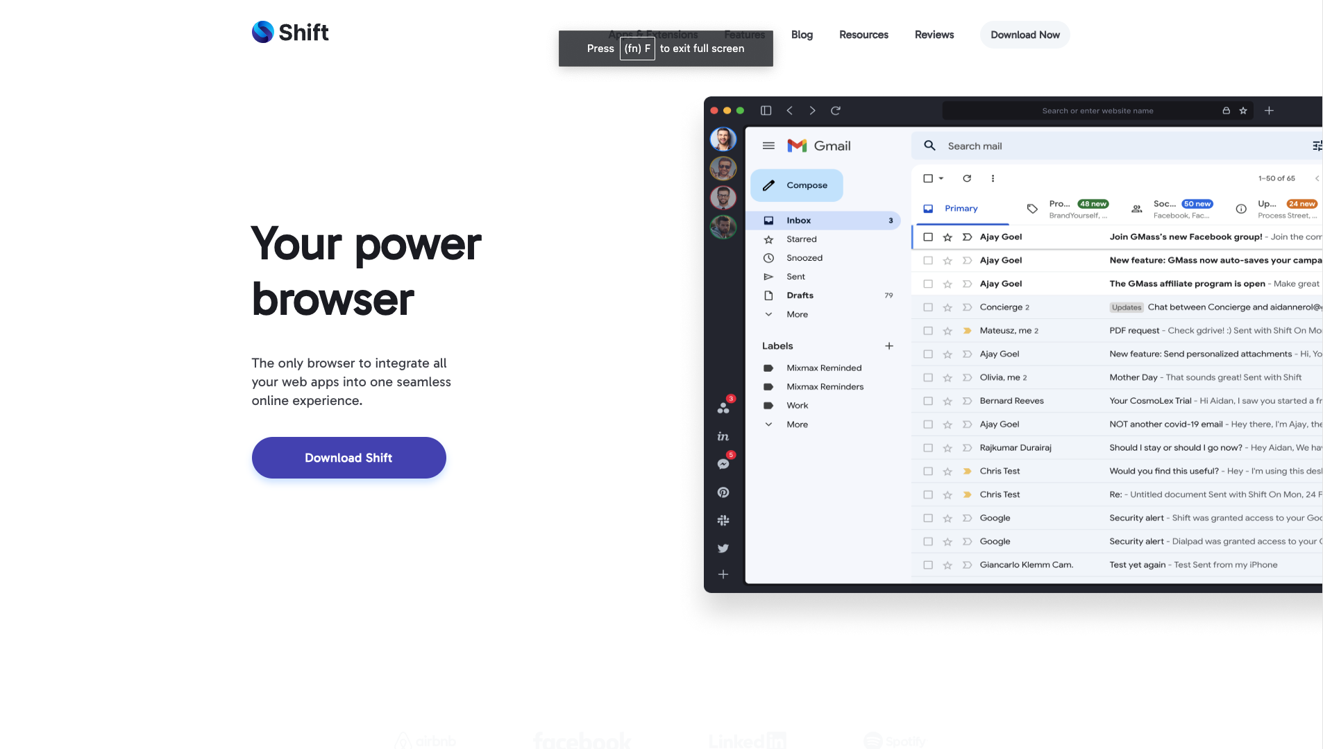 Screenshot of the Shift website