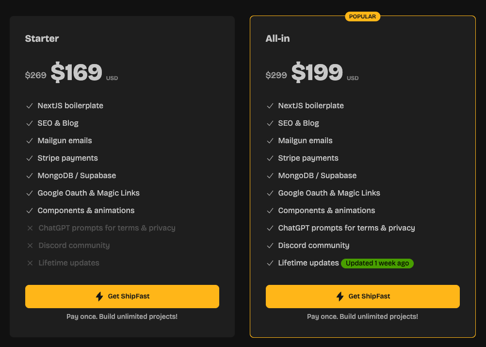 Shipfast price plans