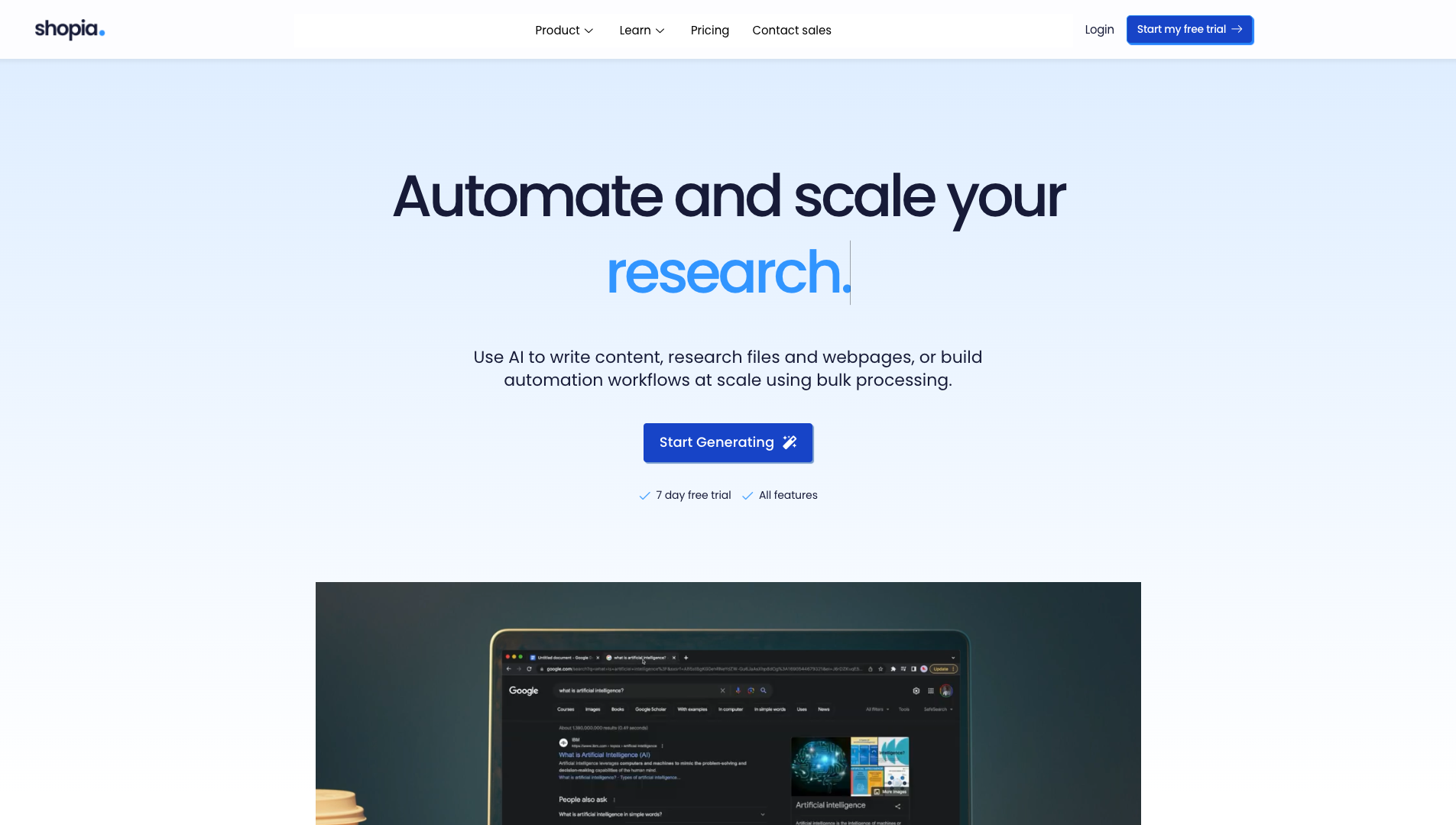 Screenshot of the Shopia website