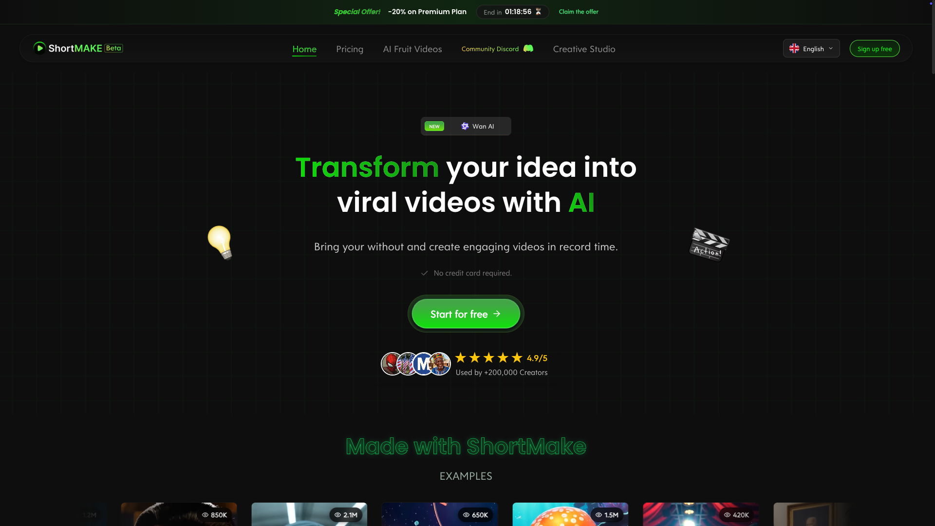Screenshot of the ShortMake website