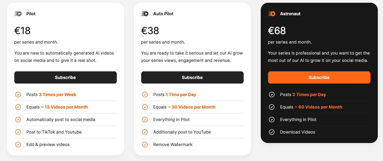 Shortspilot price plans