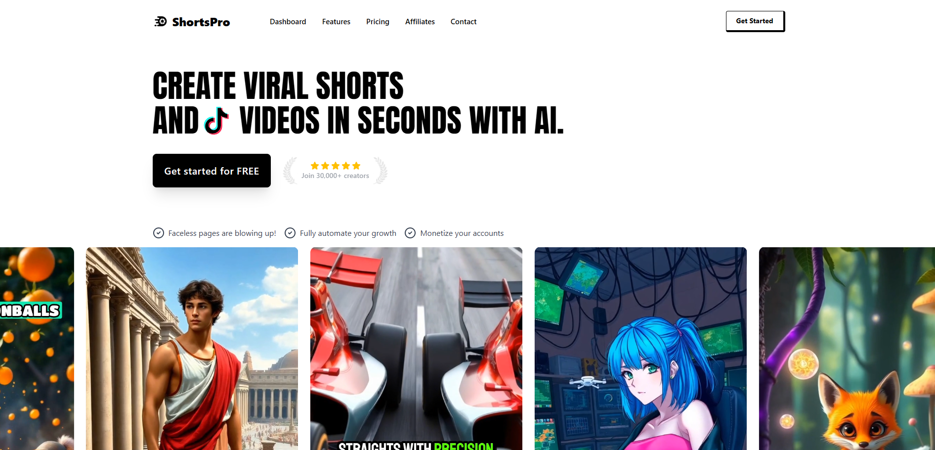 Screenshot of the ShortsPro website
