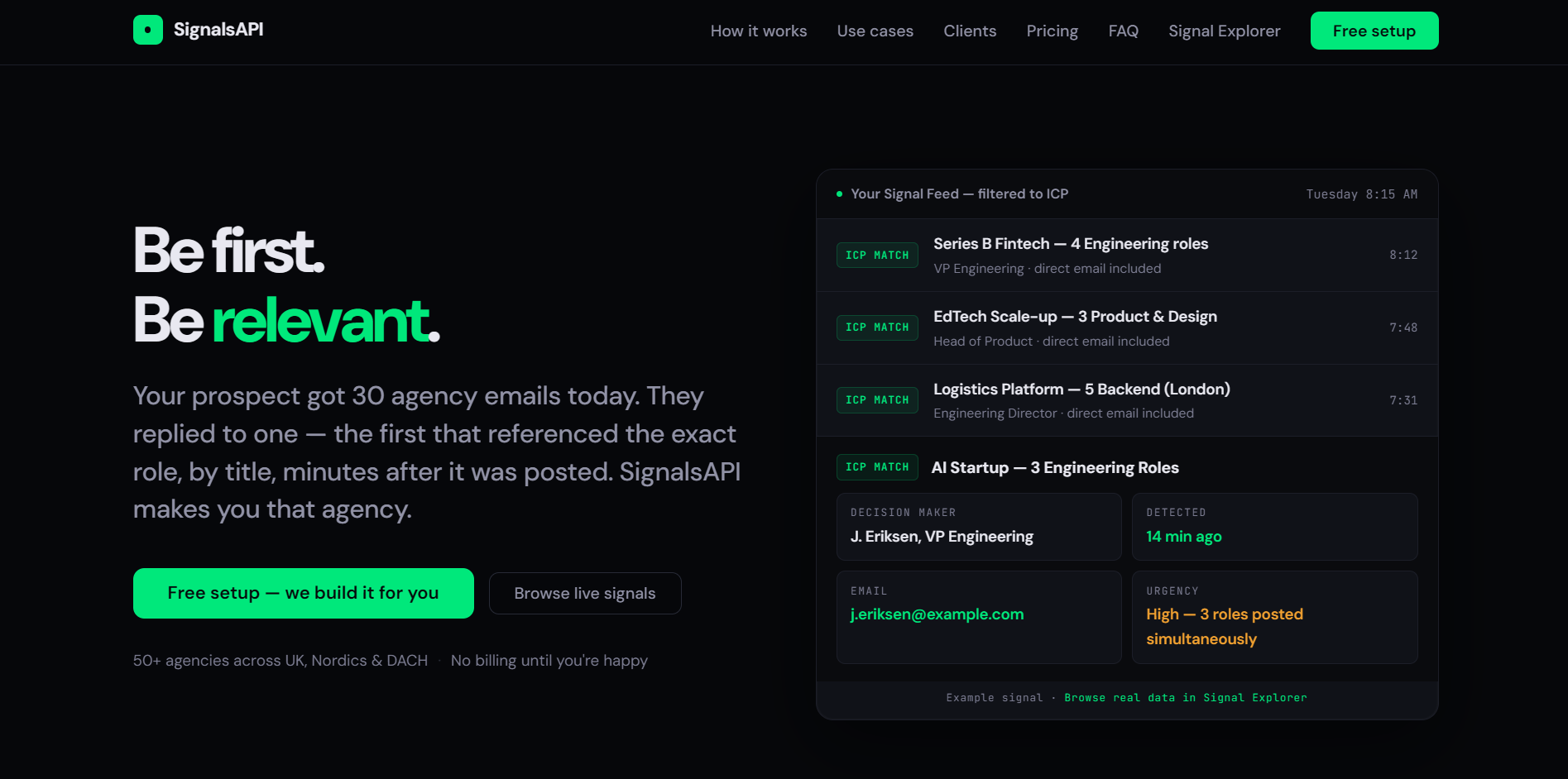 Screenshot of the SignalsAPI website