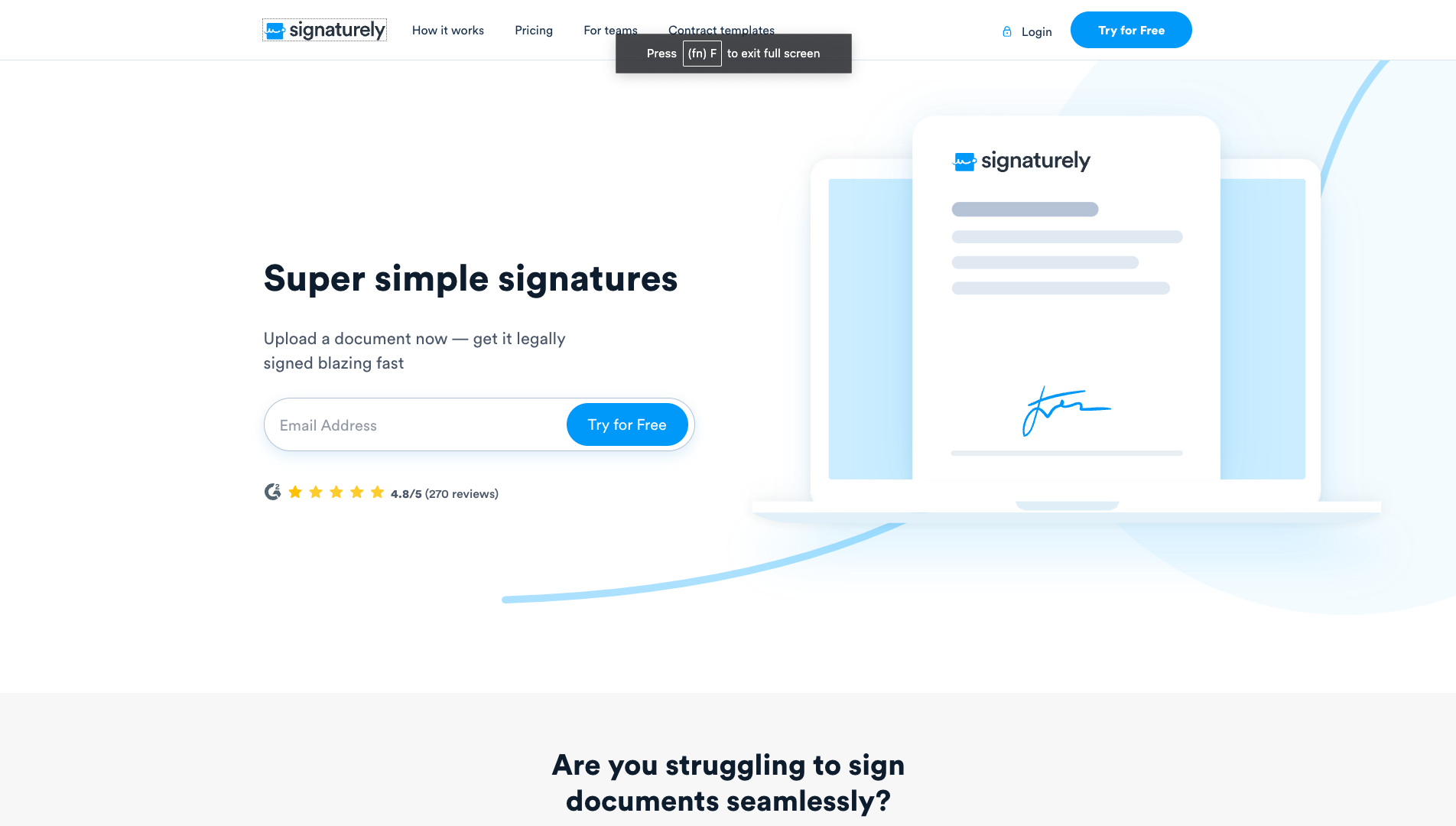 Screenshot of the Signaturely website