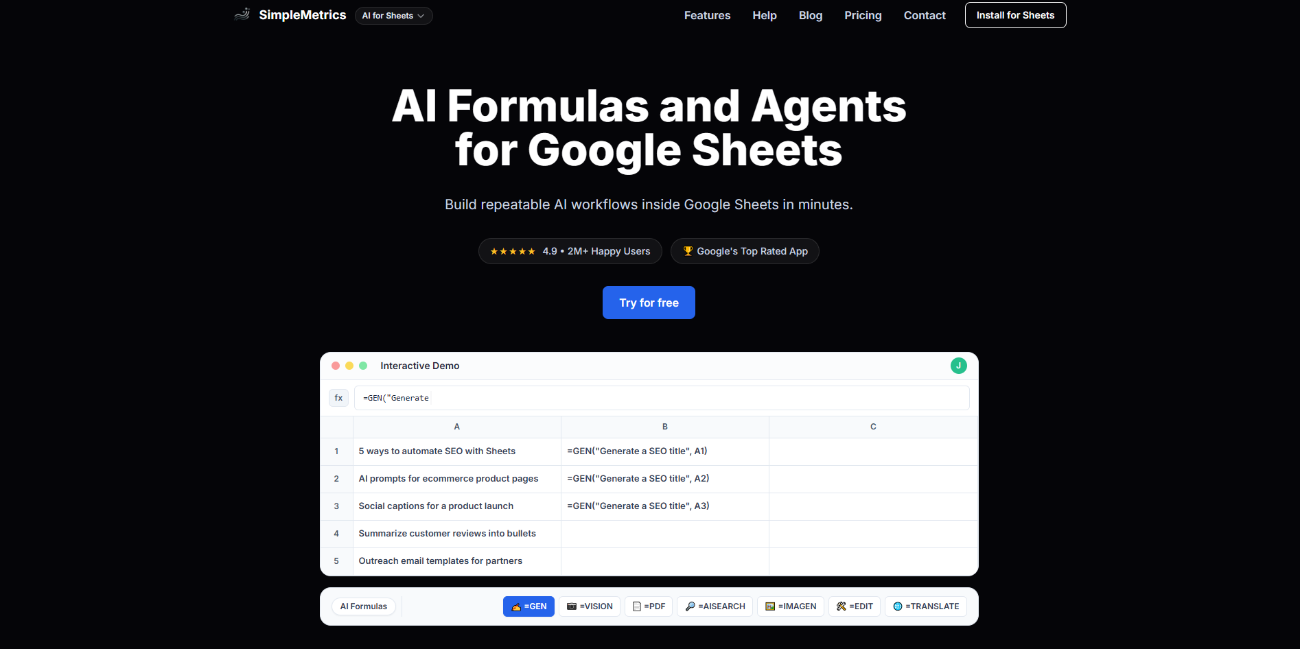 Screenshot of the SimpleMetrics website