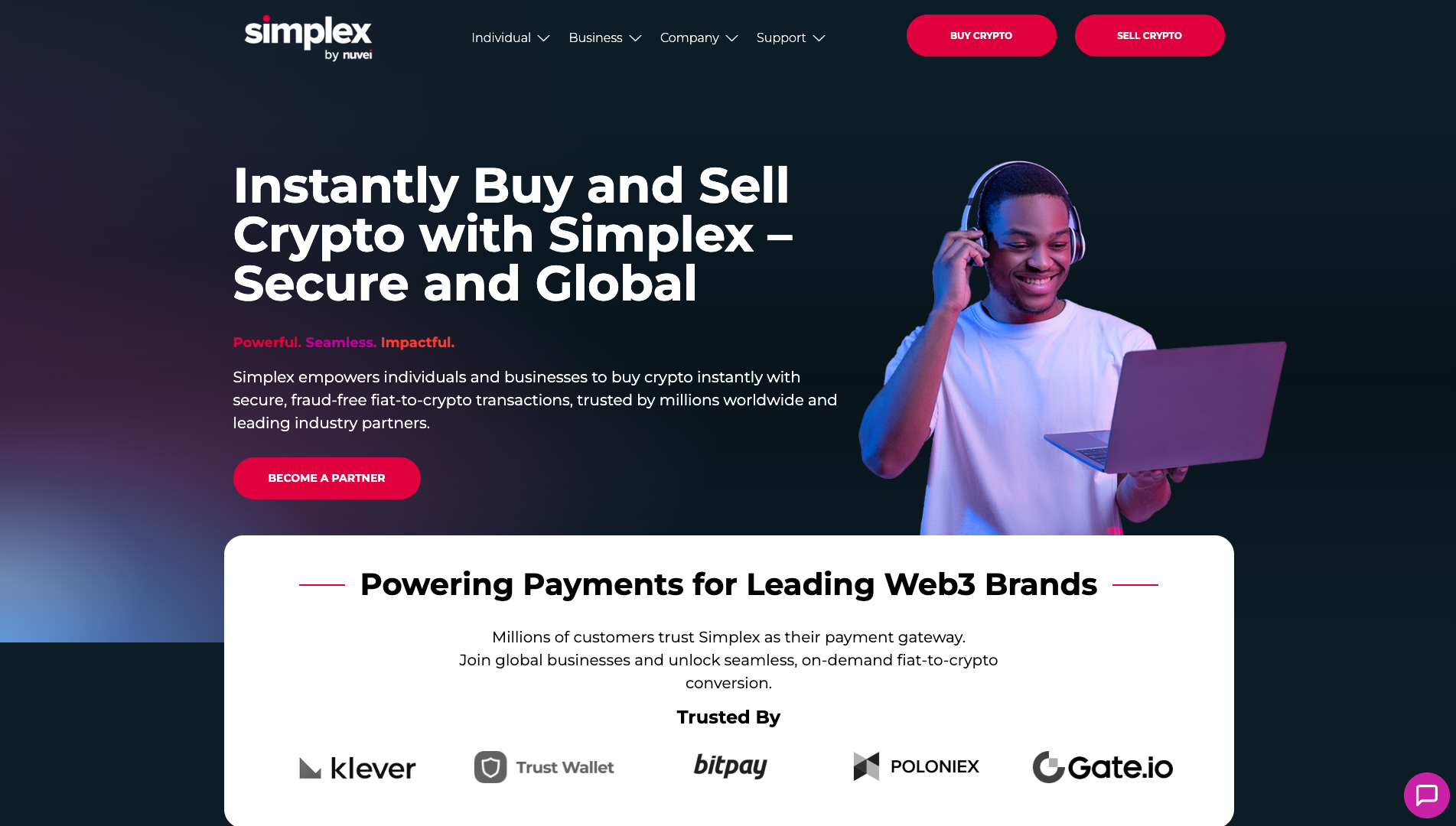 Screenshot of the Simplex website