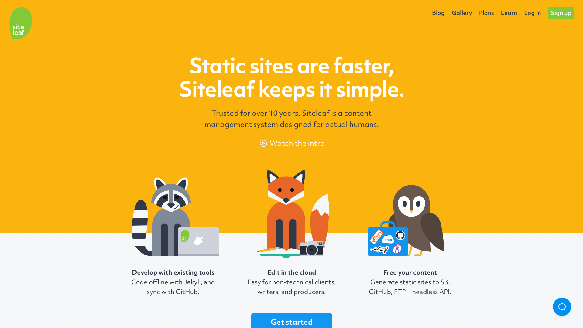 Screenshot of the Siteleaf website