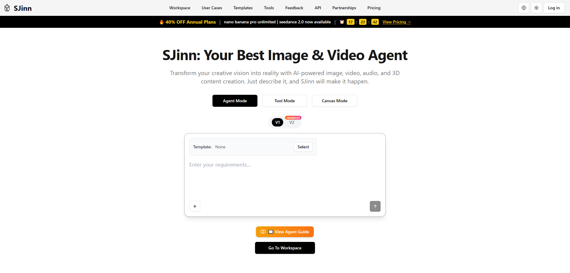 Screenshot of the SJinn website