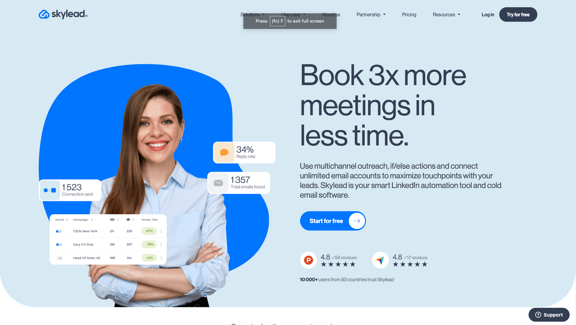 Screenshot of the Skylead website