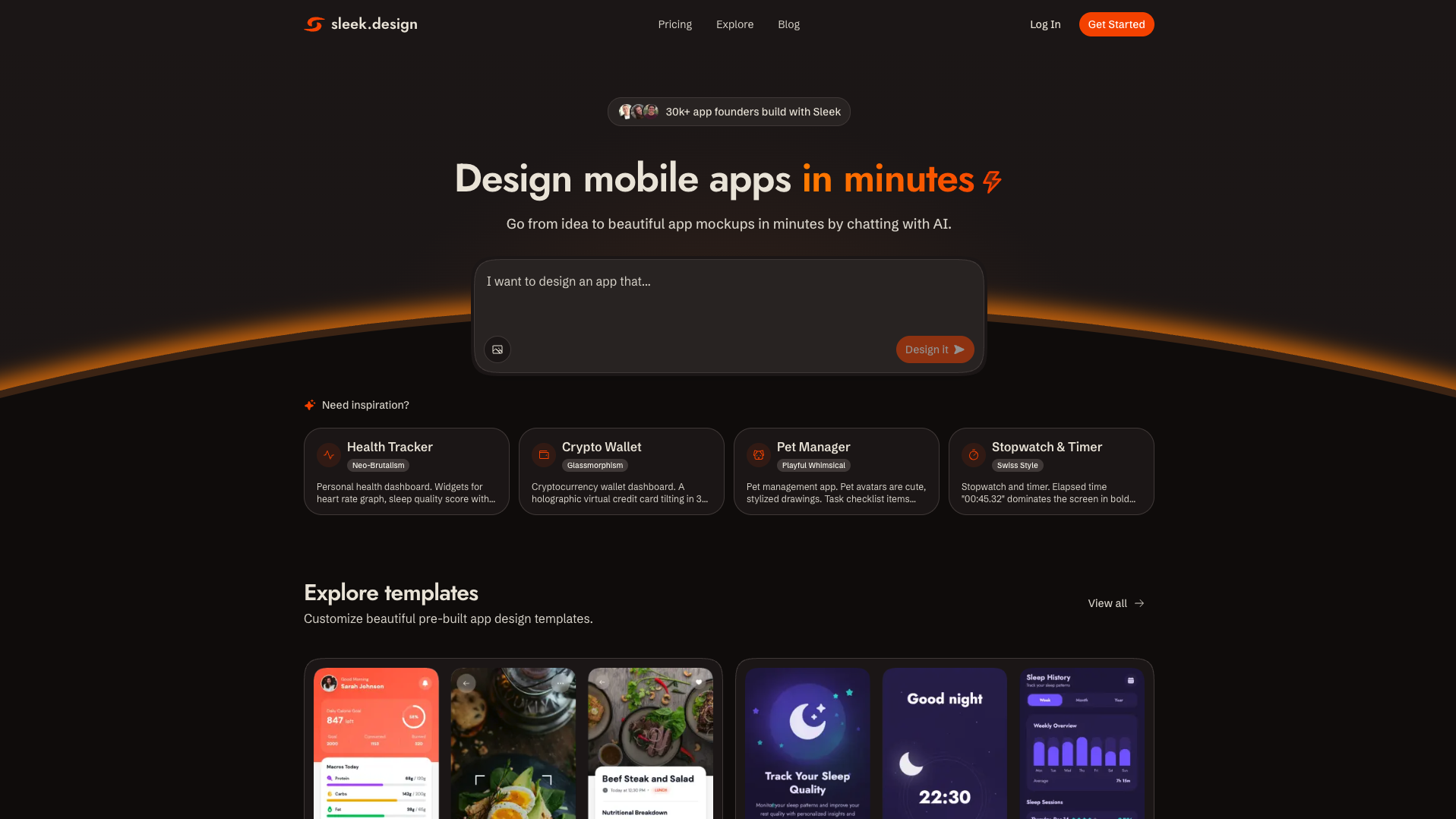 Screenshot of the Sleek.design website